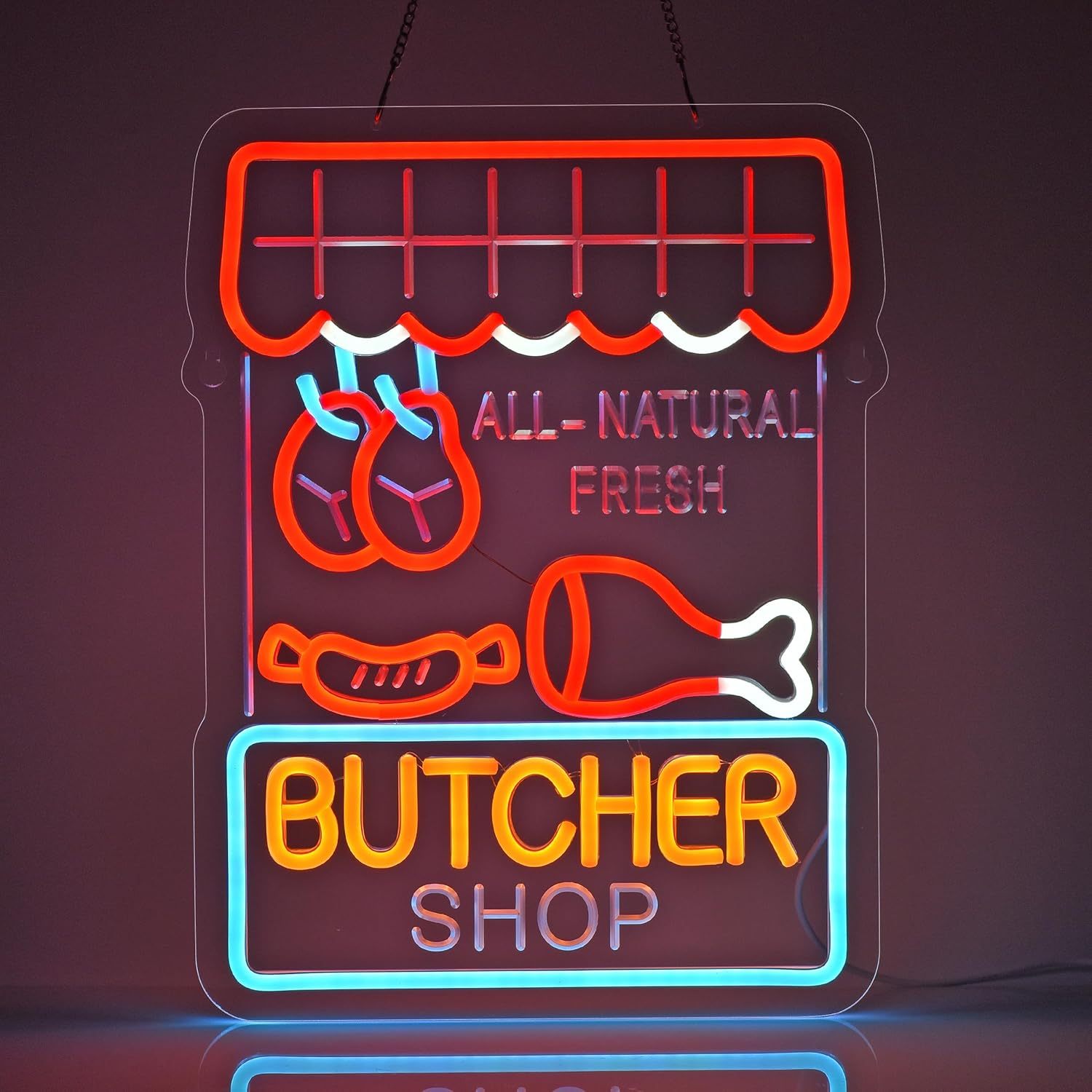 Outdoor Lighting For Store - Butcher Shop Neon Sign All Natural