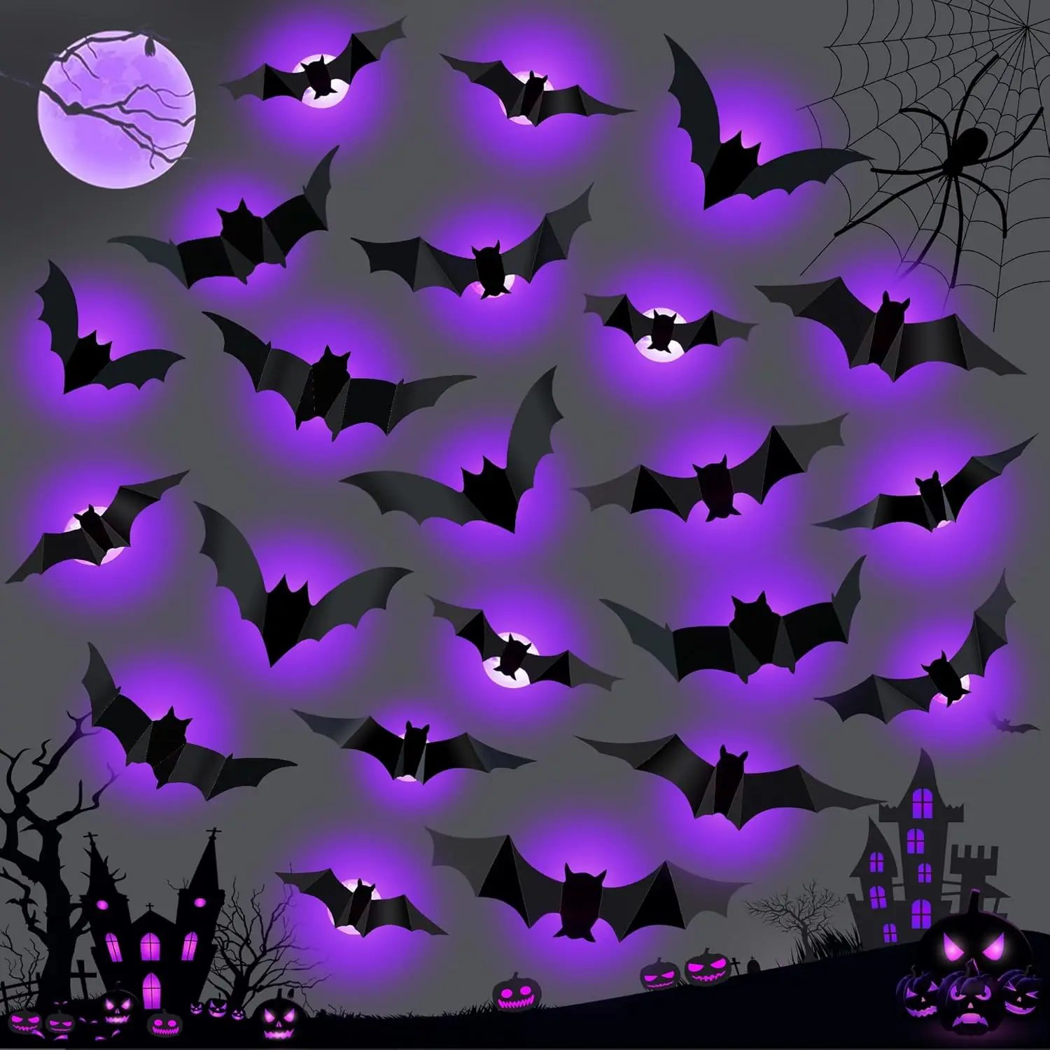 Halloween LED Bats Spider Deco - Lighting Wedding Outdoor 评论和价格