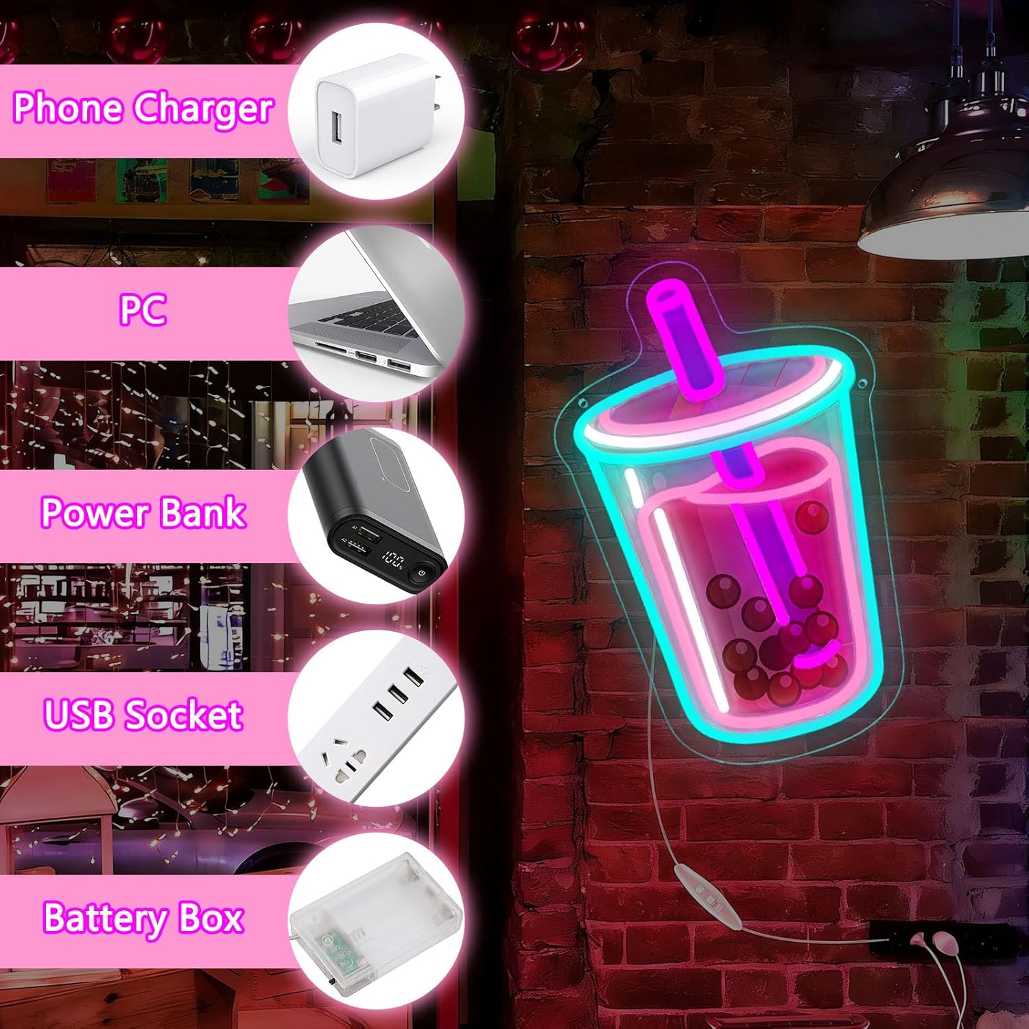 Bubble Tea Neon Sign USB Power - Outdoor Lighting Restaurant 评论和价格
